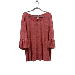 Catherines coral Patterned flower Blouse with Bell Sleeves